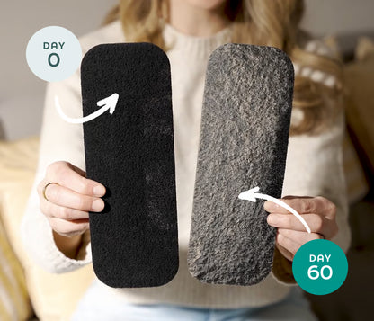Two ceiling fan filter pads, black and gray felt, shown side by side