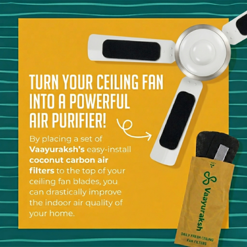 Ceiling fan carbon filter set with blade pads and Vaayuraksh pouch